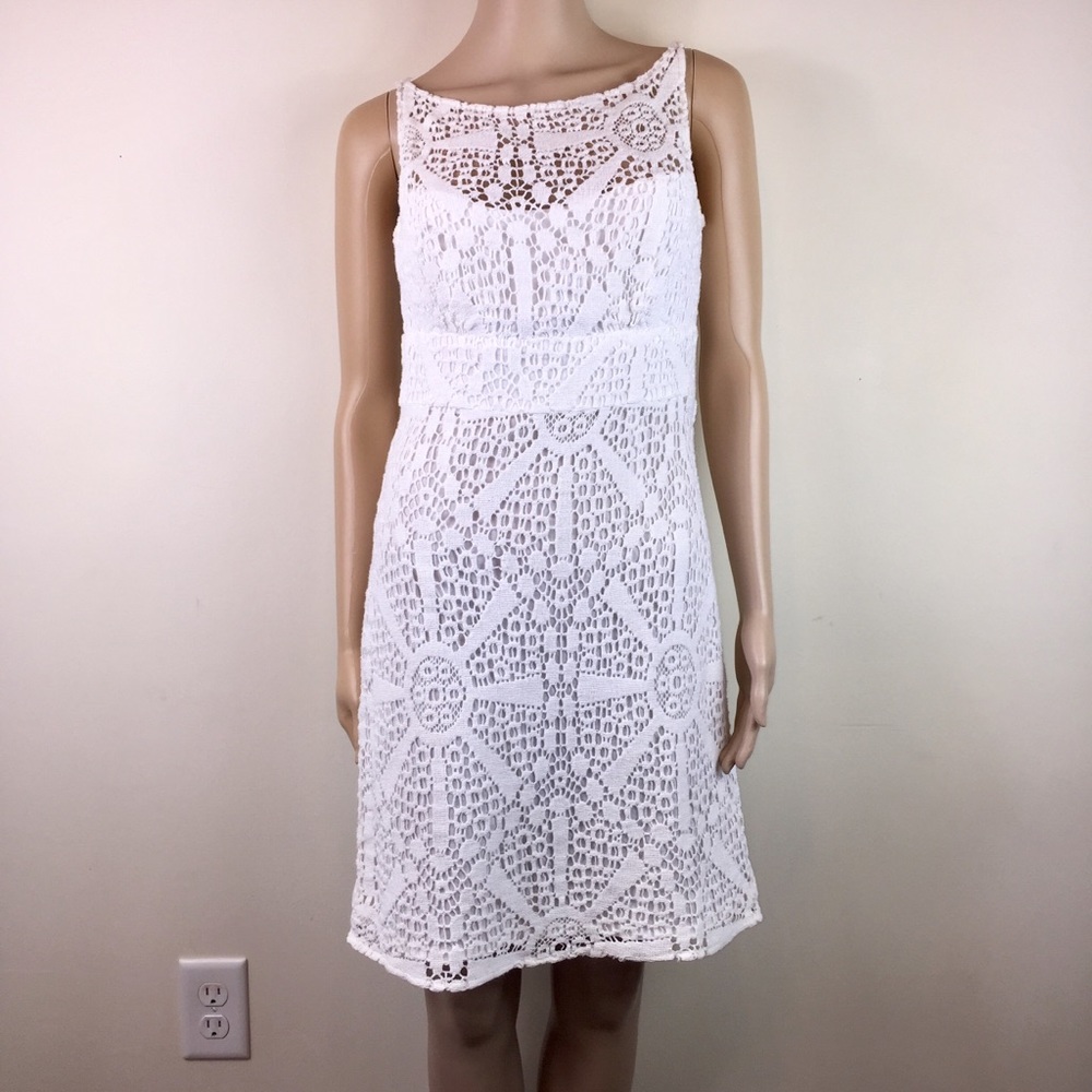 Trina Turk White Crochet Sleeveless Sheath Dress